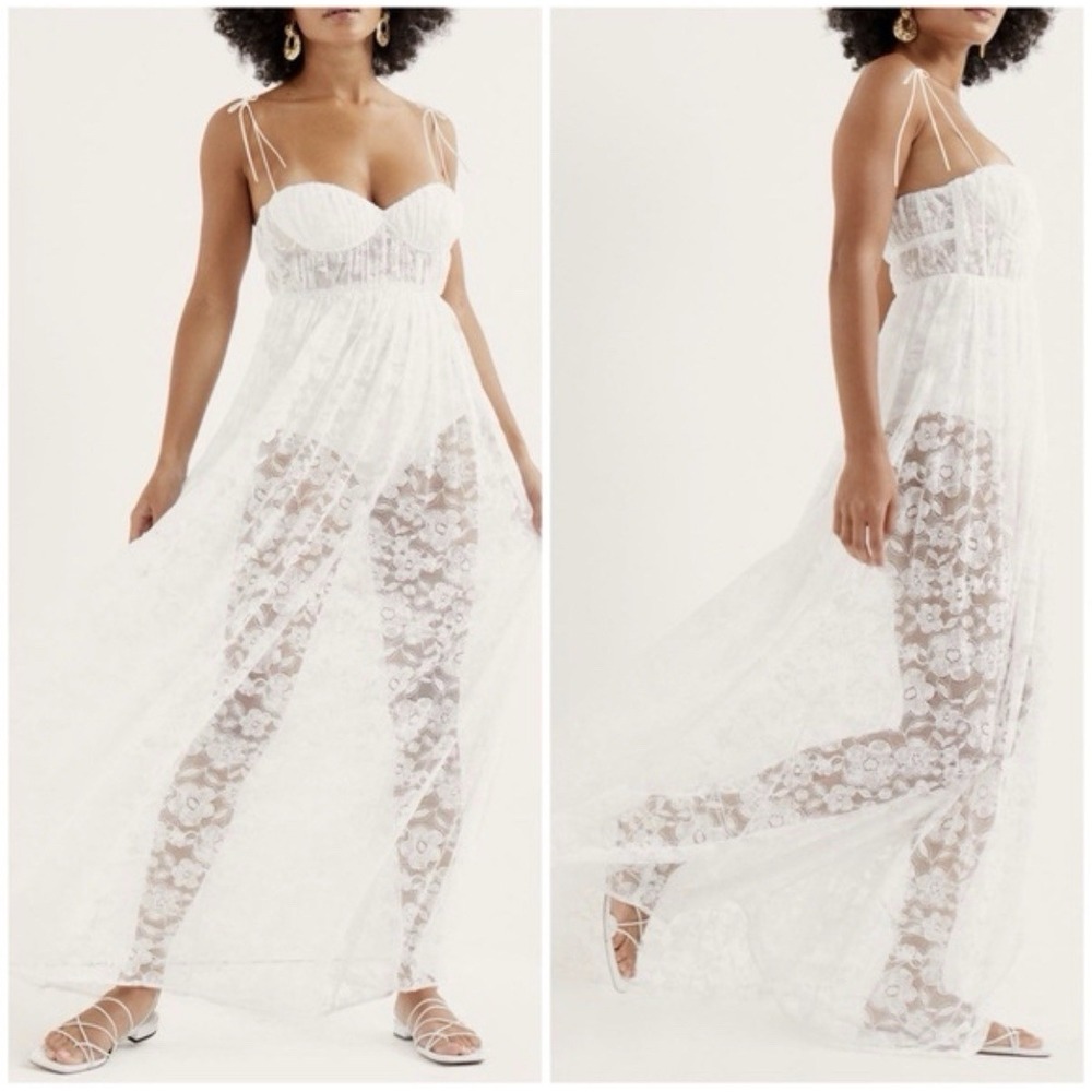 New For Love and Lemons White Lace Lorena Maxi Dress Size Medium NWT Festival